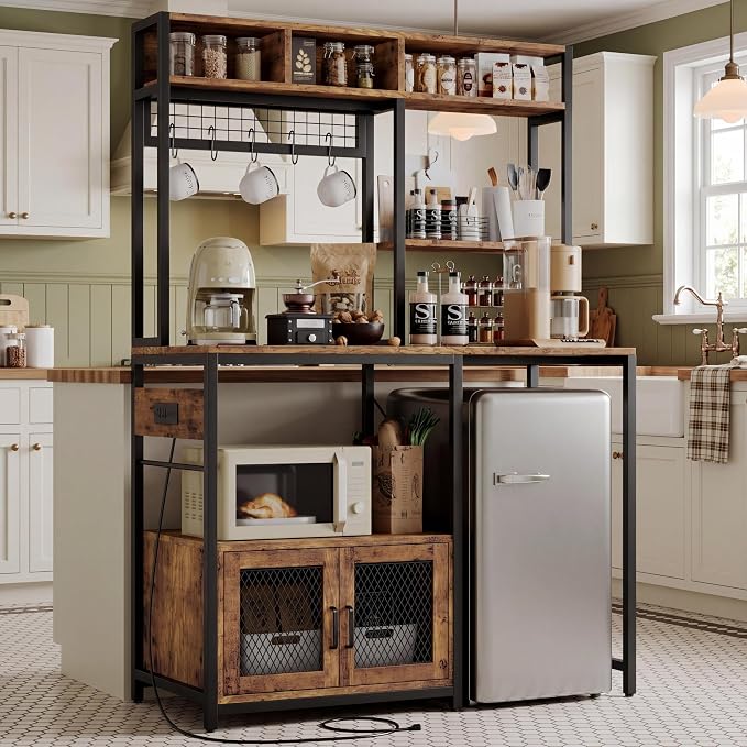 Garvee Microwave Stand & Fridge Stand, Baker's Rack with Power Outlet