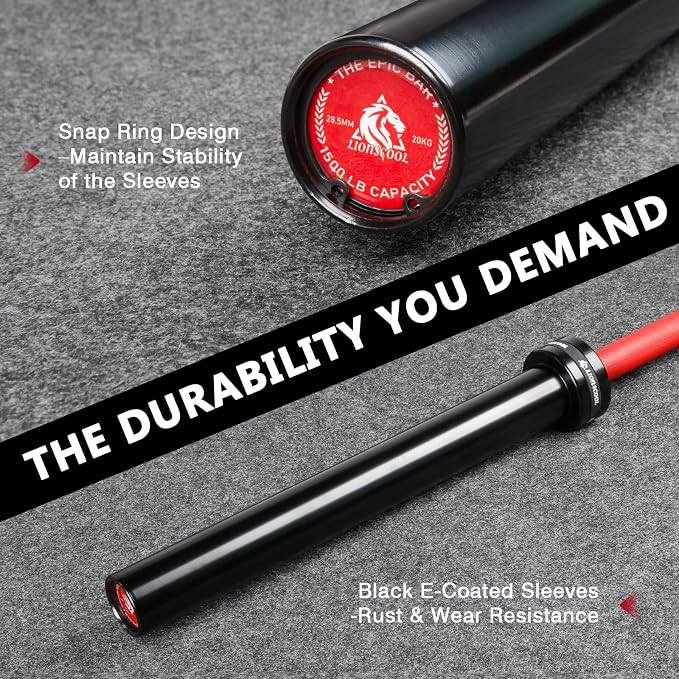LIONSCOOL 7FT Olympic Barbell 2” Bar for Strength Training Weightlifting | 700/1000/1500lbs Weight Capacity, 2-Inch 40/45lbs Black, Silver, Red, Chrome Power Lifting, Squat, Deadlift, Presses, Row Bar