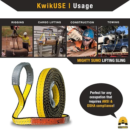KwikSafety - Charlotte, NC - Mighty Sumo 1”x 30’ Poly Web Sling Lifting Strap Construction ASME OSHA / 3200lbs Vertical 2550lbs Choker 6400lbs Basket/Rigging Moving Towing Hoisting Gear