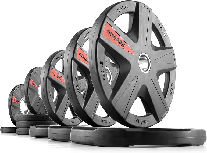 XMARK TEXAS STAR Olympic Weight Plates Set, Rubber Coated Barbell Weights for Home Gym, Weightlifting & Strength Training