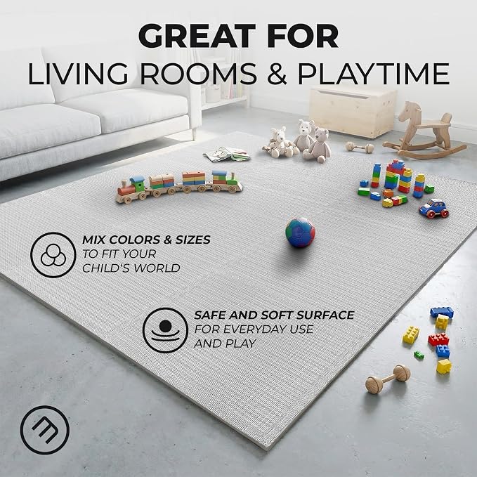 bemaxx Gym Mats Set - 48 pcs EVA Interlocking Foam Floor Tiles (24.4"x24.4"x0.4") 192 sqft Protective Gym Flooring Sports Home Workout Exercise Mats Puzzle Garage Fitness Play-Room Pool Treadmill Bike