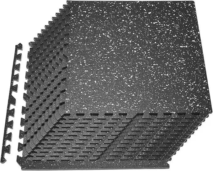 VEVOR 0.56Inch 96sq.ft 24 Tiles Gym Flooring for Home Gym, Rubber Top with High Density EVA Foam, 24 x 24In Gym Floor Exercise Equipment Mats, Interlocking Gym Mats, Puzzle Workout Mats, Black & White | Rubber Top with High Density EVA Foam, Lightweigh...