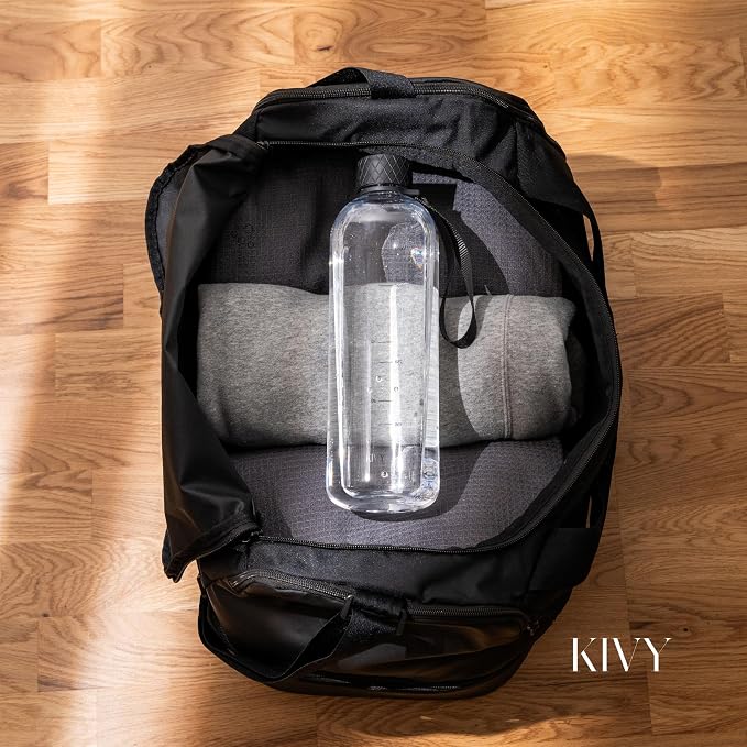 KIVY Large Water Bottle 50oz [Lightweight & Shatterproof] Fits Backpack & Cupholder for Travel, Sports, School - Clear water bottle no straw - 1.5 Liter water bottles - 50oz Water bottle