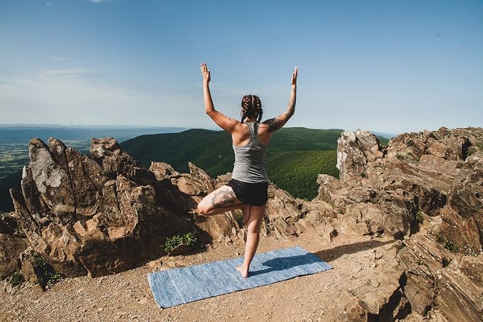 Jade Yoga Organic Cotton Hand Loomed Yoga Mat 72" Indigo