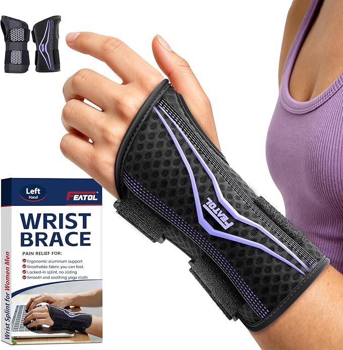 FEATOL Wrist Brace with Ergonomic Wrist Splint Left Hand, Breathable Hand Support for Women and Men, Pain Relief for Carpal Tunnel, Tendonitis & Daily Work, Small