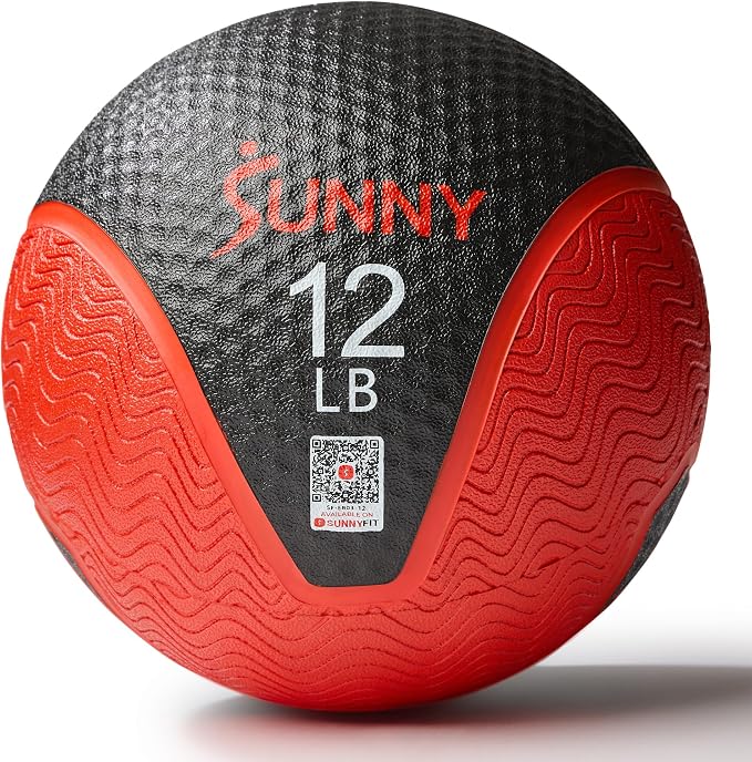 Sunny Health & Fitness 10 LB Medicine Ball with Premium Dual Textured Grip | 4-30LB Weighted Rubber Medicine Ball, Bouncing Wall Ball, Slam Ball Workouts, Throws Squats Core Strength Training