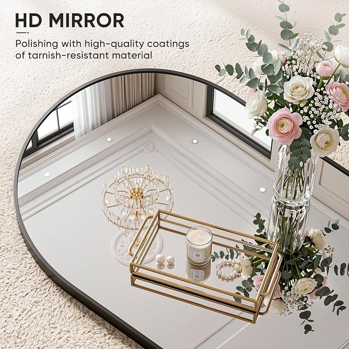 Full Length Mirror, 78"x38" Arched Floor Mirror Freestanding, Floor Standing Full Body Mirror with Stand for Bedroom, Hanging Mounted for Living Room Cloakroom, Black