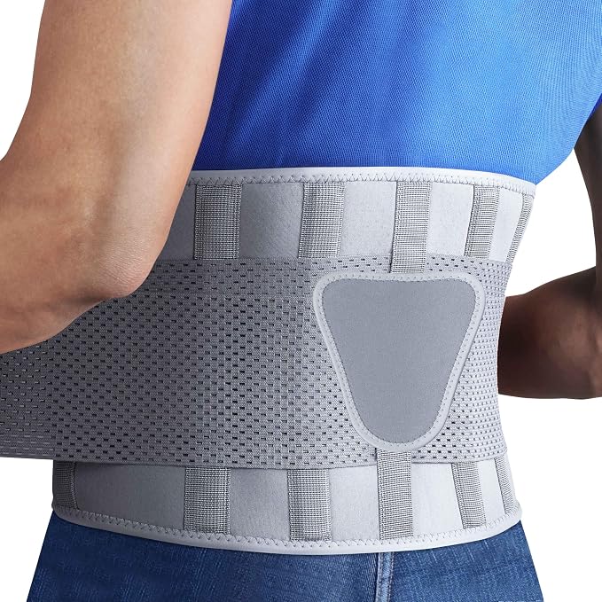 FEATOL Back Brace for Lower Back Pain, Breathable Back Support Belt for Women & Men with Lumbar Pad, Lumbar Support Belt for Heavy Lifting & Work, Gray, S/M(Circumference:24.4-30")