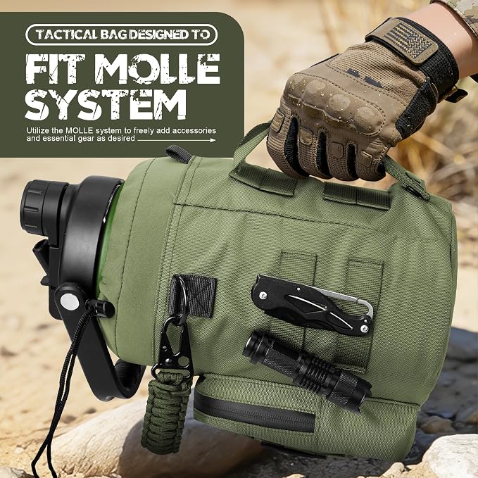NATURE PIONEOR 128oz/1 Gallon Tactical Water Bottle with MOLLE Bottle Pouch | 18/8 Food-grade Stainless Steel, Double Vacuum Insulation, Wide-Mouth, Straw & Spout Lid, Strap, Camping, Hiking, Gym, Work