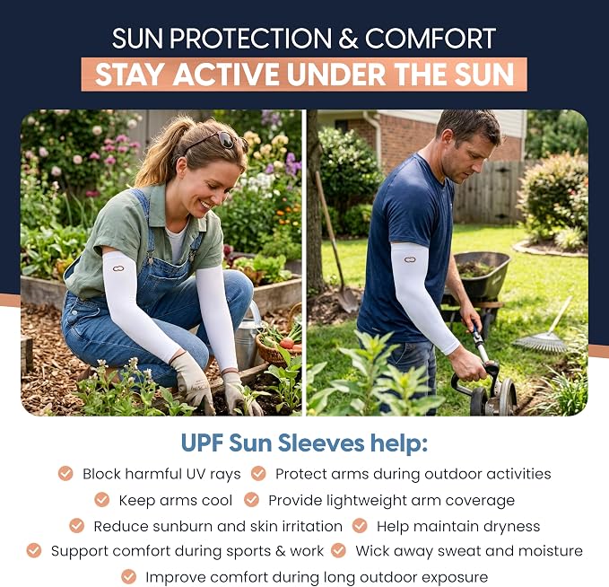 Copper Compression Full Arm Sun Sleeves for Men and Women UPF 50+ UV Protection