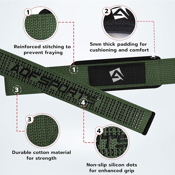 AQF Weight Lifting Straps, Padded Cotton Gym Wrist Straps for Deadlifts | 23" Extra-Long, Heavy-Duty Webbing, 5mm Neoprene Cushioning, Open-Loop Design, Sold as Pair, Ideal for Rows & Pull Workout