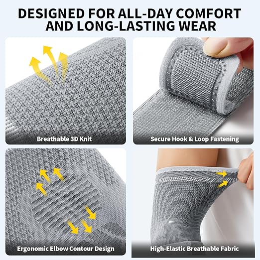 CAMBIVO 2 Pack Tennis Elbow Brace, Dual Gel Pad Compression Sleeve, Black | Adjustable Strap, Targeted Relief for Tendonitis, Golfer‘s Elbow, Breathable Knit, Daily Wear, Non-Slip Fit, for Men Women