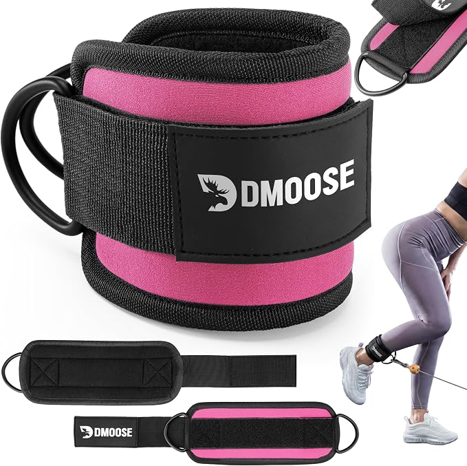 DMoose Ankle Strap for Cable Machine - One Size Fit with Premium Padding, Workout Kickback Ankle Cuffs, Ankle Bands for Working Out, Booty Workouts, Leg Extension, Hip Abductors & Lower Body Exercises
