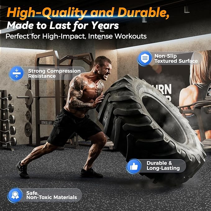 SUPERJARE 1" Extra-Thick Rubber Top Exercise Mat, Puzzle Gym Flooring for Home Gym, Gym Mat for Workout Equipment, Interlocking Floor Tiles with EVA Foam, 12 Pcs 48 Sq Ft, Black/Grey