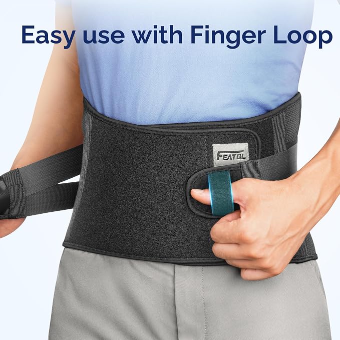 FEATOL Lower Back Brace with 5 Reinforced Stays for Women and Men, Adjustable Snug-Fit Lumbar Support Belt for Work, Size 3XL, Waist 48.4-53.1 in, Grey