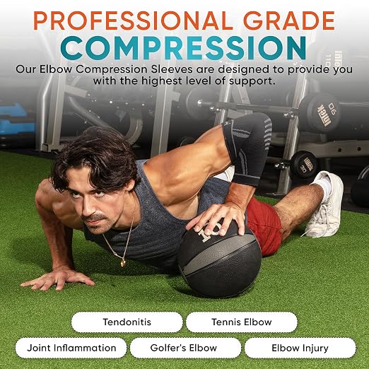 PhysFlex Elbow Brace 2 Pack for Tennis & Golfer's Elbow Pain Relief - Elbow Compression Sleeve for Weightlifting, Workout, Fitness, Arthritis, Bursitis - Tendonitis Elbow Brace for Men & Women