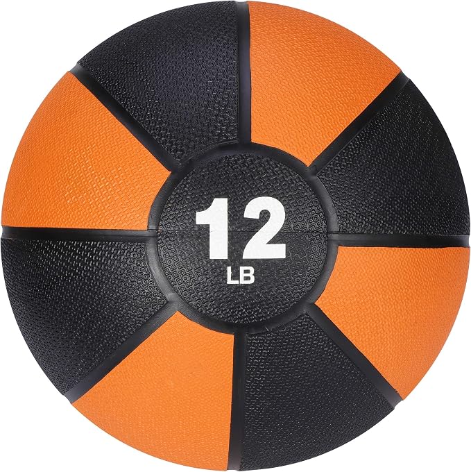 12lb Slam Medicine Ball Weighted Fitness Workout Ball with Rubber Shell Textured Grip for Core Strength, Exercise, Cardio, Balance and Flexibility Improves