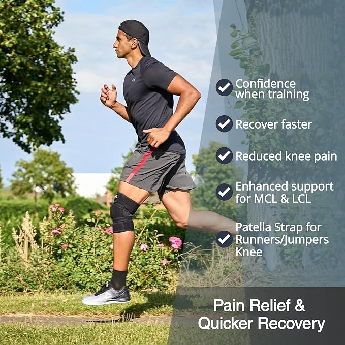 Knee Brace for Women & Men, Knee Support for Men – Patented 4-Way Adjustable Wraparound Support, Dual Side Stabilizer for Patella Stability