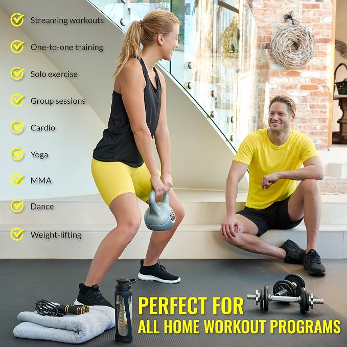 ActiveGear Large Exercise Mat, 6'x4' Non-Slip Rubber Home Gym - Black | 7mm non-slip rubber cushions joints on carpet, tile or concrete. Shoe-friendly. Non-toxic, durable materials.