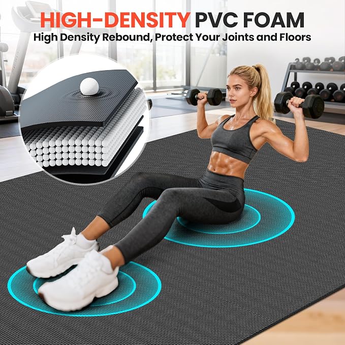 Stepwaver Extra Large Exercise Mat, 6'x4'/ 7'x5'/ 8'x6'/10'x6'x8mm (1/3 inch), Non-Slip, Ultra Durable, Thick Large Workout Mat for Home Workouts, Yoga Mats for Fitness, High-Density Exercise Mat, Shoes-Friendly