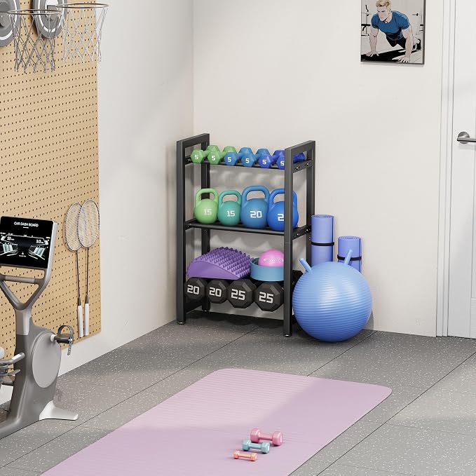 Dumbbell Rack 3-Tier 20 IN Length Adjustable Weight Rack For Home Gym Dumbbells Kettlebell (Rack Only)