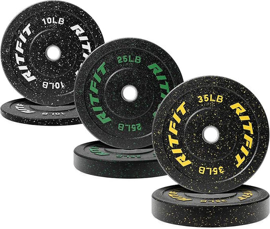 RitFit Bumper Plates, Colored Fleck-Rubber Weight Plates with Steel Insert, 2-inch Olympic Weight Plates for Weight Lifting and Strength Training