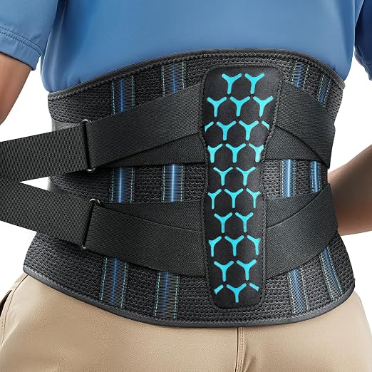 Rakiie Back Brace for Men Lower Back with 7 Stays, Adjustable Knitted Lumbar Support Belt for Pain Relief, Breathable Soft Mesh Design with Lumbar Pad, Ergonomic Back Support Brace for Scoliosis - Size S (Waist: 27.6"-33.5")