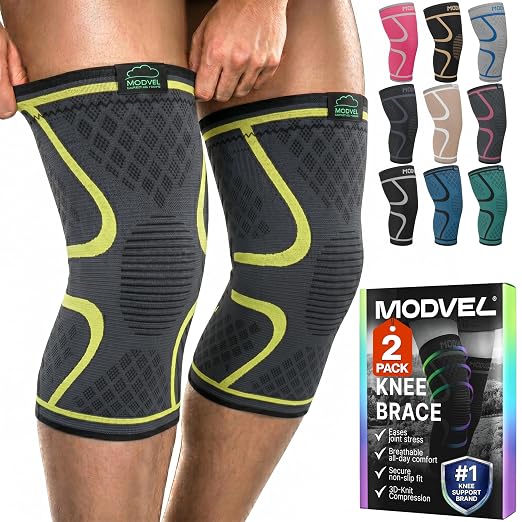 Modvel 2 Pack Knee Brace for Women - Knee Support for Walking, Knee Compression Sleeves for Pain Relief, Knee Sleeves for Women, Knee Brace for Sports, Workouts & Arthritis