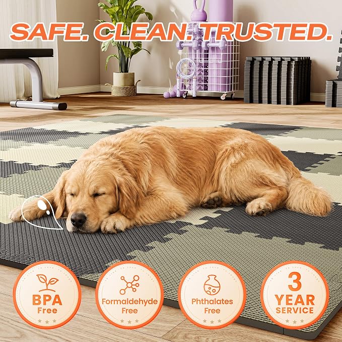 SUPERJARE Gym Floor Mats, EVA Foam Puzzle Exercise Mats, Interlocking Floor Mats, Cushioned Foam Floor Tiles, Gym Flooring Workout Mat for Home Gym, Playroom, Garage, 12.6"x12.6"x0.4"
