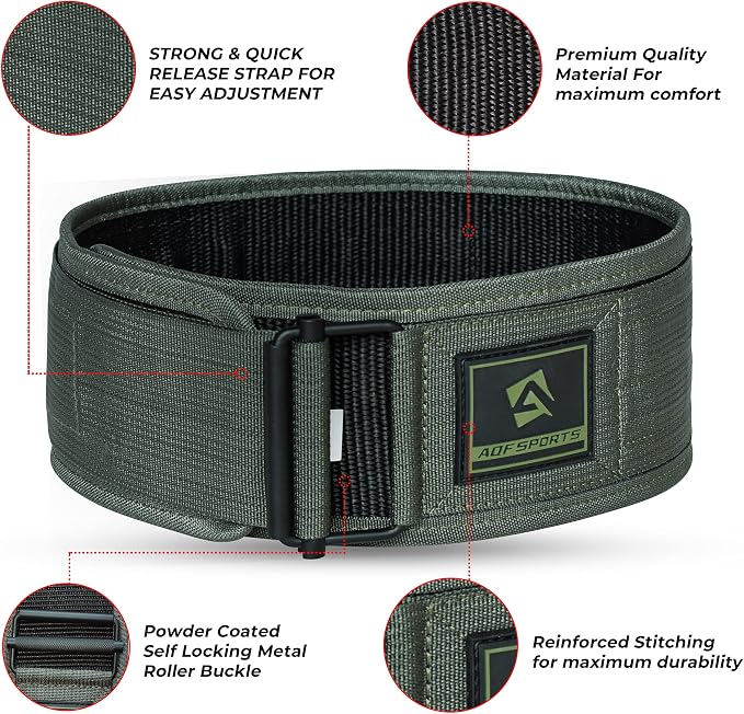 AQF Self-Locking Weight Lifting Belt, 4" Nylon Gym Support Belt
