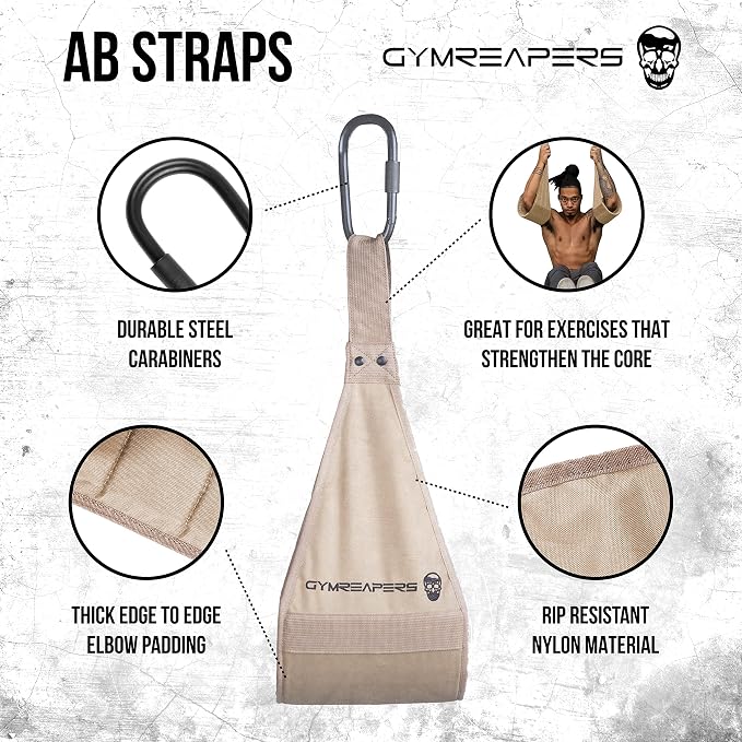 Gymreapers Hanging Ab Straps for Pull-Up Bar - Hang Bar Assist Strap & Strength Workout Equipment, Padded Adjustable Arm Supports with 2 Steel Carabiners for Leg Raises, Abdominal & Core Training