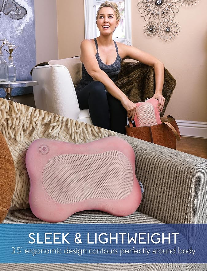 Zyllion ZMA-13 Back and Neck Massager with Heat for Pain Relief, Pink | Shiatsu, Deep Tissue, 3D, Electric, Kneading, Massage Pillow, Muscle Therapy, Doctor Recommended, Car Adapter, Not Cordless