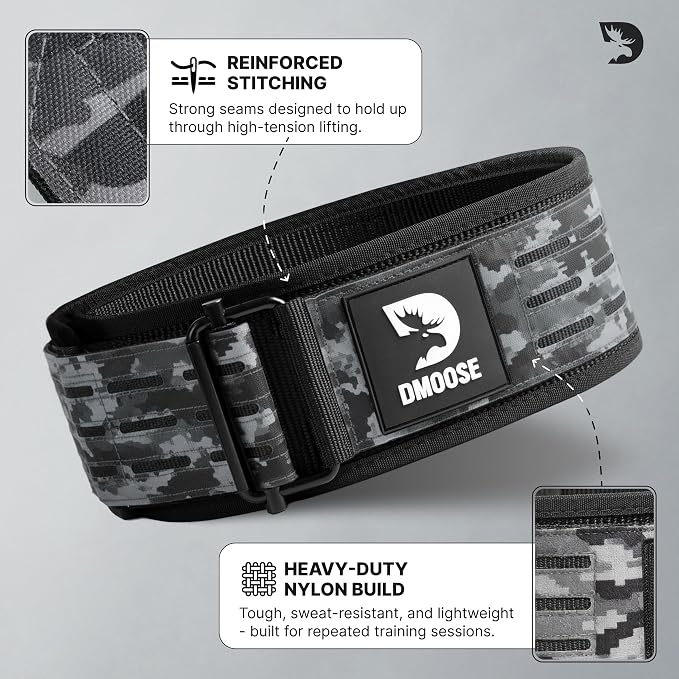 DMoose Fitness Auto Locking Weight Lifting Belt for Men & Women - 4" Nylon Squat & Deadlift Belt with Quick-Release Buckle - Gym Workout Belts for Lumbar Back Support for Weightlifting & Powerlifting