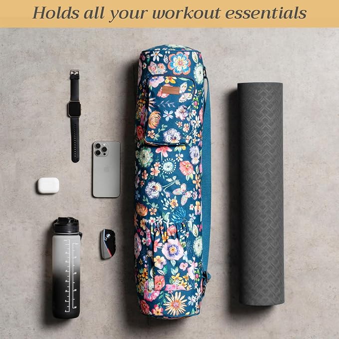 Maison d' Hermine Yoga Mat Duffle Bag Gym Tote Yoga Mat Carry Bag | Cylindrical bag for Woman Men Gifts Adjustable shoulder straps with Drawstring Water Bottle Pocket and zipper pocket