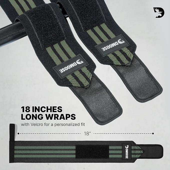 DMoose Fitness Wrist Wraps for Weightlifting 18" - Heavy Duty Gym Wrap with Hand Thumb Loop for Support & Pain Relief, USPA Approved Powerlifting, Weight Lifting Wrist Straps for Men & Women Work Out
