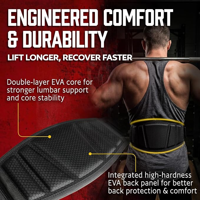 Weight Lifting Belt, 6.5 Inch Auto Lock Back Support, Black Neoprene, Padded Design for Deadlift, Squat, Powerlifting, Gym Training