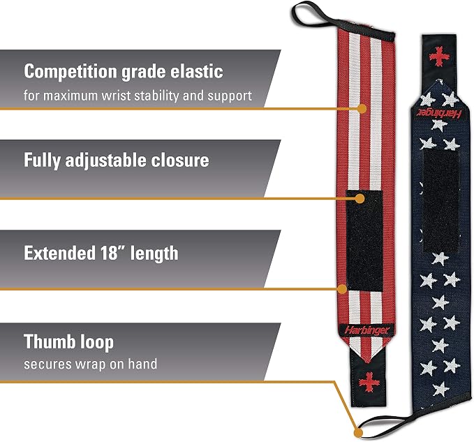 Harbinger Red Line 18-Inch Weightlifting Wrist Wraps for Men and Women (Pair)