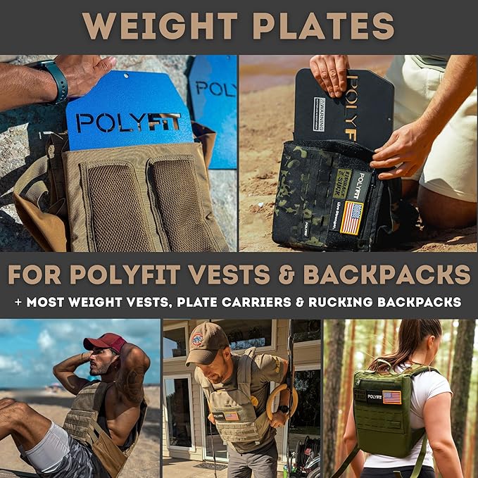 Polyfit Weight Vest Plates - Weighted Plates for Strength Training Vests | Sold in pairs, 4/6/9/14/19 lb options, steel construction, fits Polyfit vests, rucking backpacks and most weighted vests
