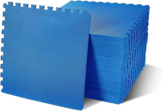 BalanceFrom Puzzle Exercise Mat 1/2" Thick, EVA Interlocking Foam Floor Tiles for Home Gym, Mat for Home Workout Equipment, Floor Padding for Kids, Blue, 24 in x 24 in x 1/2 in, 144 Sq Ft - 36 Tiles | Tiles for Home Gym, Mat for Home Workout Equipment,...