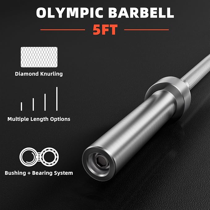 ALTLER 5FT/7FT Olympic Barbell Bar,2 Inch Weight Bar for Strength Training, Weightlifting, Squat, Deadlift, Bench Press, Curl
