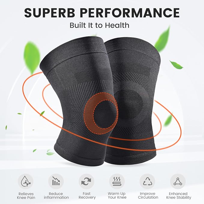Knee Compression Sleeves, 1 Pair, Can Be Worn Under Pants, 20-30mmHg Strong Support Knee Brace for Unisex, Knee Support for Meniscus Tear, Arthritis, Pain Relief, Injury Recovery, Sports, Daily Wear
