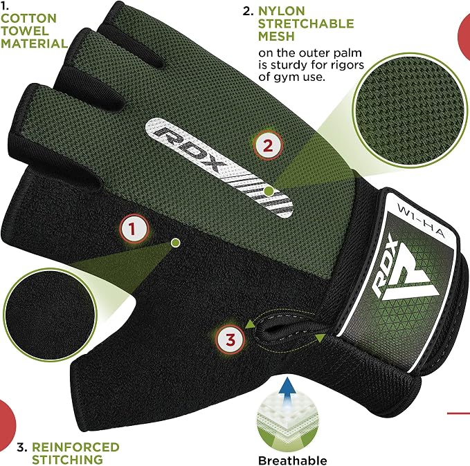 RDX Weight Lifting Gloves Gym Fitness Workout, Anti Slip Padded Full Palm Protection, Ultra Ventilated, Bodybuilding Strength Training HIIT WOD Exercise, Half Finger Men Women Cycling Rowing Climbing