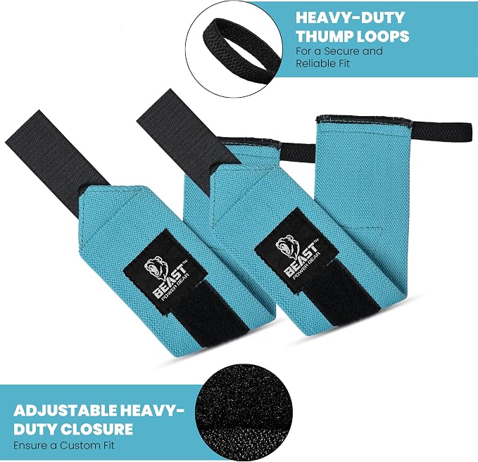 Improved Lifting Support & Stability - Gym Wrist Wraps for Weightlifting 14" Premium Quality Hand Wraps with Thumb Loop - Weight Lifting Wrist Wraps for Pain & Support