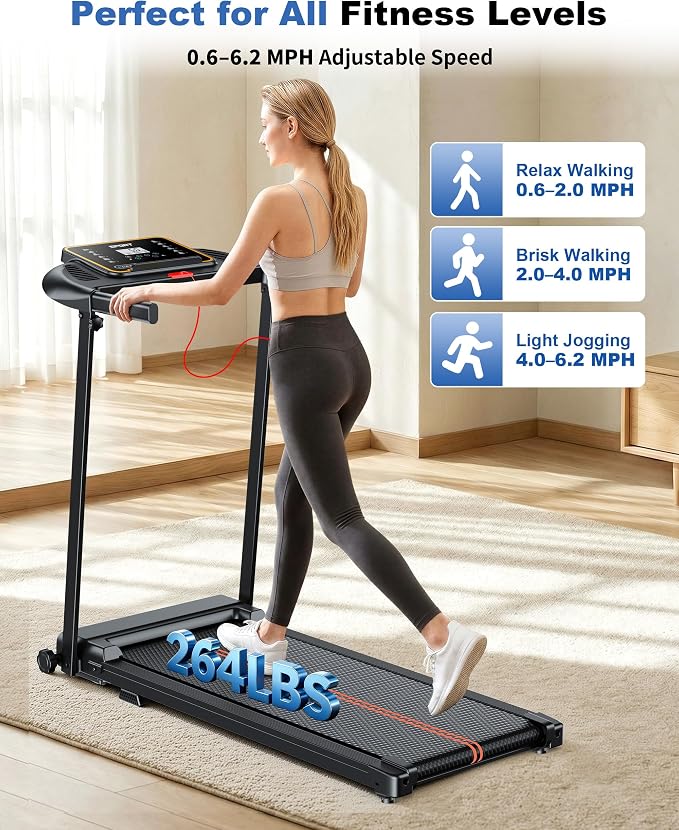 Treadmills for Home Walking Pad - Foldable Treadmill Under Desk with Handle Bar 0.6-6.2 MPH Portable Folding Pads Compact Running Machine Quiet Lightweight | Under Desk, 0.6-6.2 MPH, Portable Folding, Compact Running Machine, Quiet Lightweight