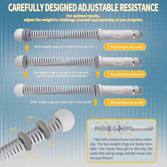 Portable Adjustable Ropeless Battle Ropes with Gray | Weighted Cordless Workout Rope with Anti-slip Handles for Low-impact Cardio, HIIT, Home Gym and Office Fitness