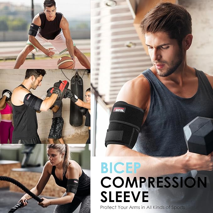FEATOL Bicep Tendonitis Brace Compression Sleeve Support, Upper Arm Brace Tricep Bicep Support Bands for Men and Women, Arm Wrap Pain Relief for Muscle Strains and Inflammation(Black, Small)