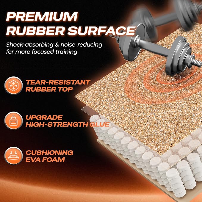 SUPERJARE 0.56'' Thick 6 Pcs 24 Sq Ft Rubber Top Exercise Equipment Mats, High Density EVA Foam Mats with Rubber Top, Interlocking Gym Flooring for Home Gym, Protective Workout Mat, Wood