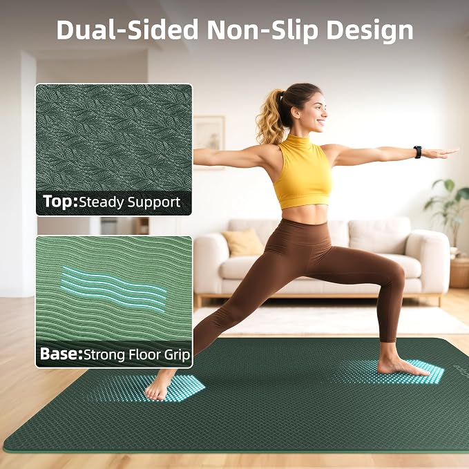 Extra Large Yoga Mat – 72"x48" or 78"x57", 1/4"–1/2" Thick Mat for Women & Men, TPE Non-Slip Pilates Mat for Home Gym, Yoga, Stretching, Meditation