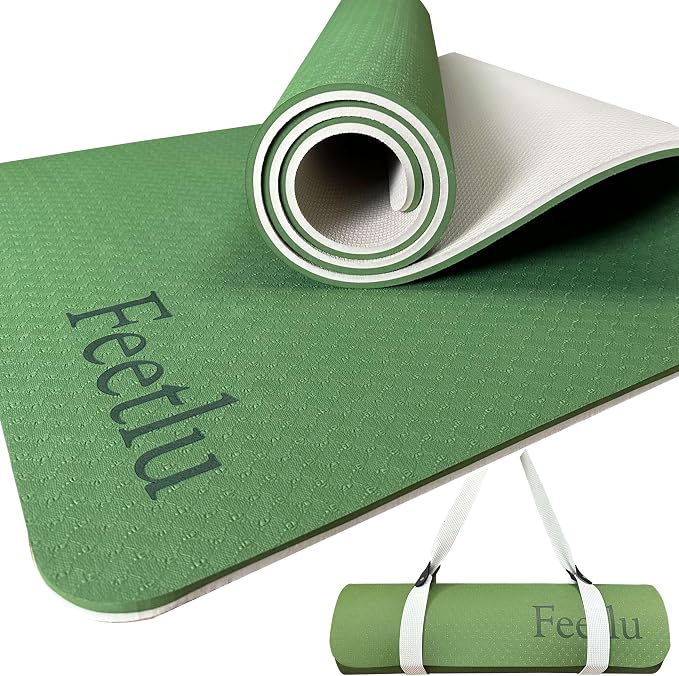 Extra Thick Yoga Mat with Carry Strap, 10mm Non-Slip Exercise Mat, 72 x 24 Inch Cushioned Workout Mat for Yoga, Pilates, Stretching & Floor Exercises