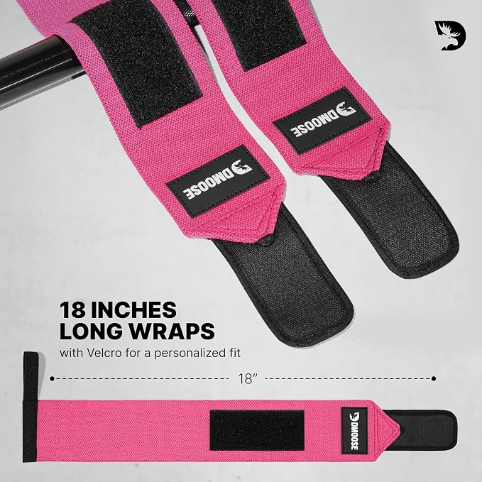 DMoose Fitness Wrist Wraps for Weightlifting 18" - Heavy Duty Gym Wrap with Hand Thumb Loop for Support & Pain Relief, USPA Approved Powerlifting, Weight Lifting Wrist Straps for Men & Women Work Out